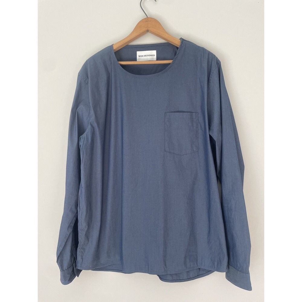 Won Hundred Poland‎ Women's XL Blue Denim Zip Shoulder Shirt Long Sleeve Pull On